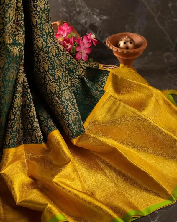 Yellow_Woven_Kanjivaram_Silk_Saree_with_Saree_Cover